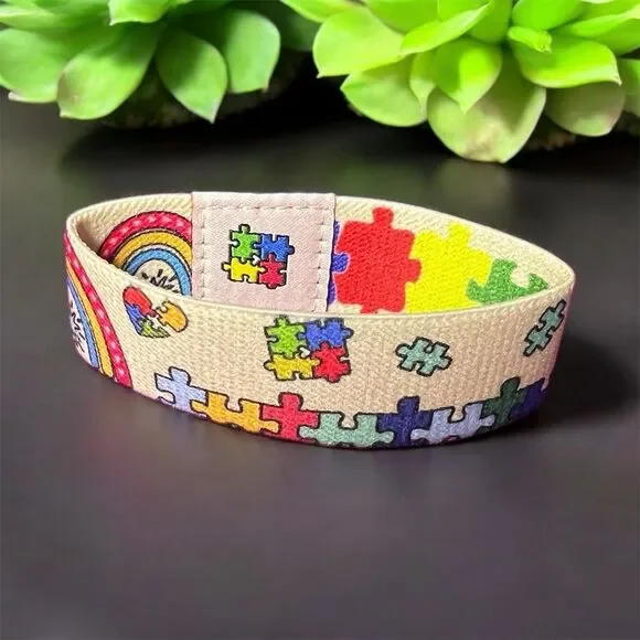 Autism Bright Puzzle Piece Elastic Wristband - Picture 4 of 11